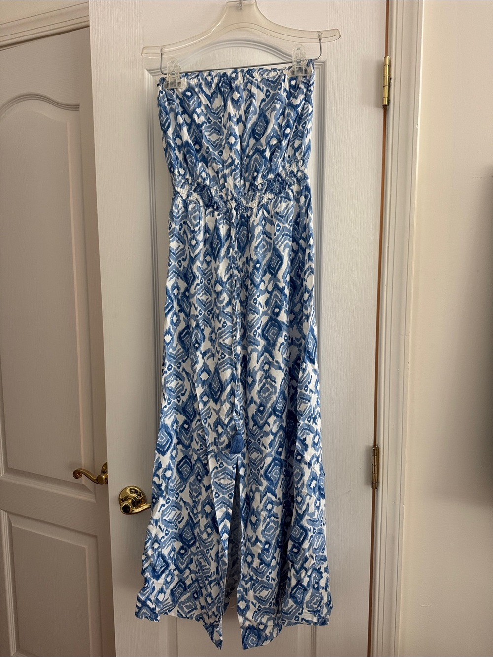Jessica Simpson Blue and White Elastic Waist Maxi Dress